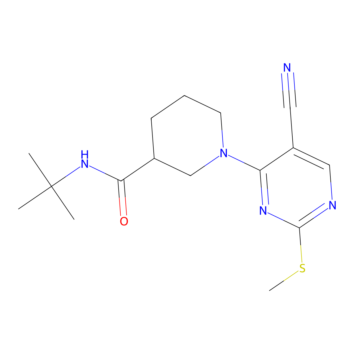 N-tert-butyl-1-[5-cyano-2-(methylsulfanyl)pyrimidin-4-yl]piperidine-3-carboxamide molecular structure, CAS 2877631-07-5