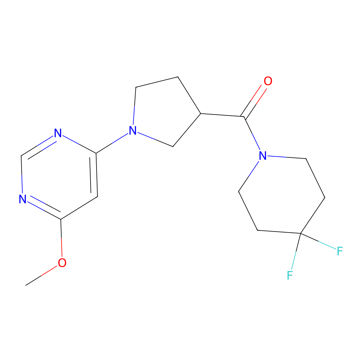 4-[3-(4,4-Difluoropiperidine-1-carbonyl)pyrrolidin-1-yl]-6-methoxypyrimidine molecular structure, CAS 2877631-09-7