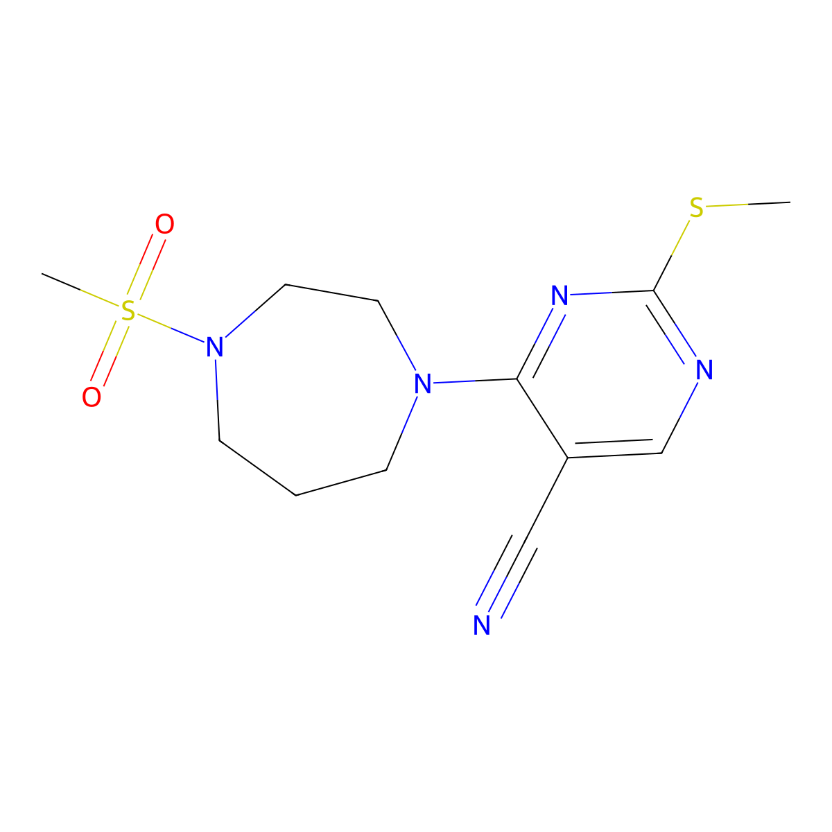 4-(4-Methanesulfonyl-1,4-diazepan-1-yl)-2-(methylsulfanyl)pyrimidine-5-carbonitrile molecular structure, CAS 2877631-11-1