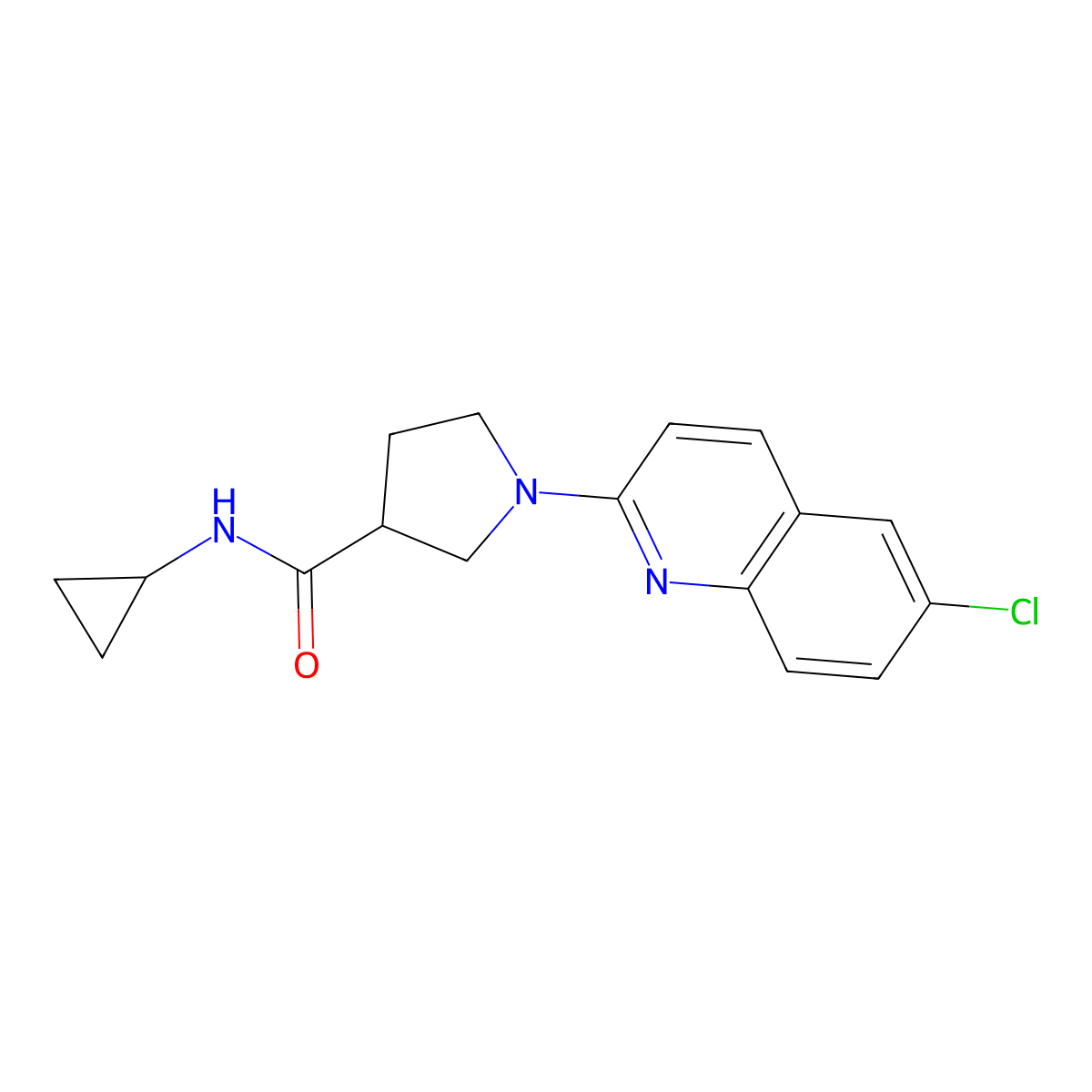 1-(6-chloroquinolin-2-yl)-N-cyclopropylpyrrolidine-3-carboxamide molecular structure, CAS 2877631-13-3
