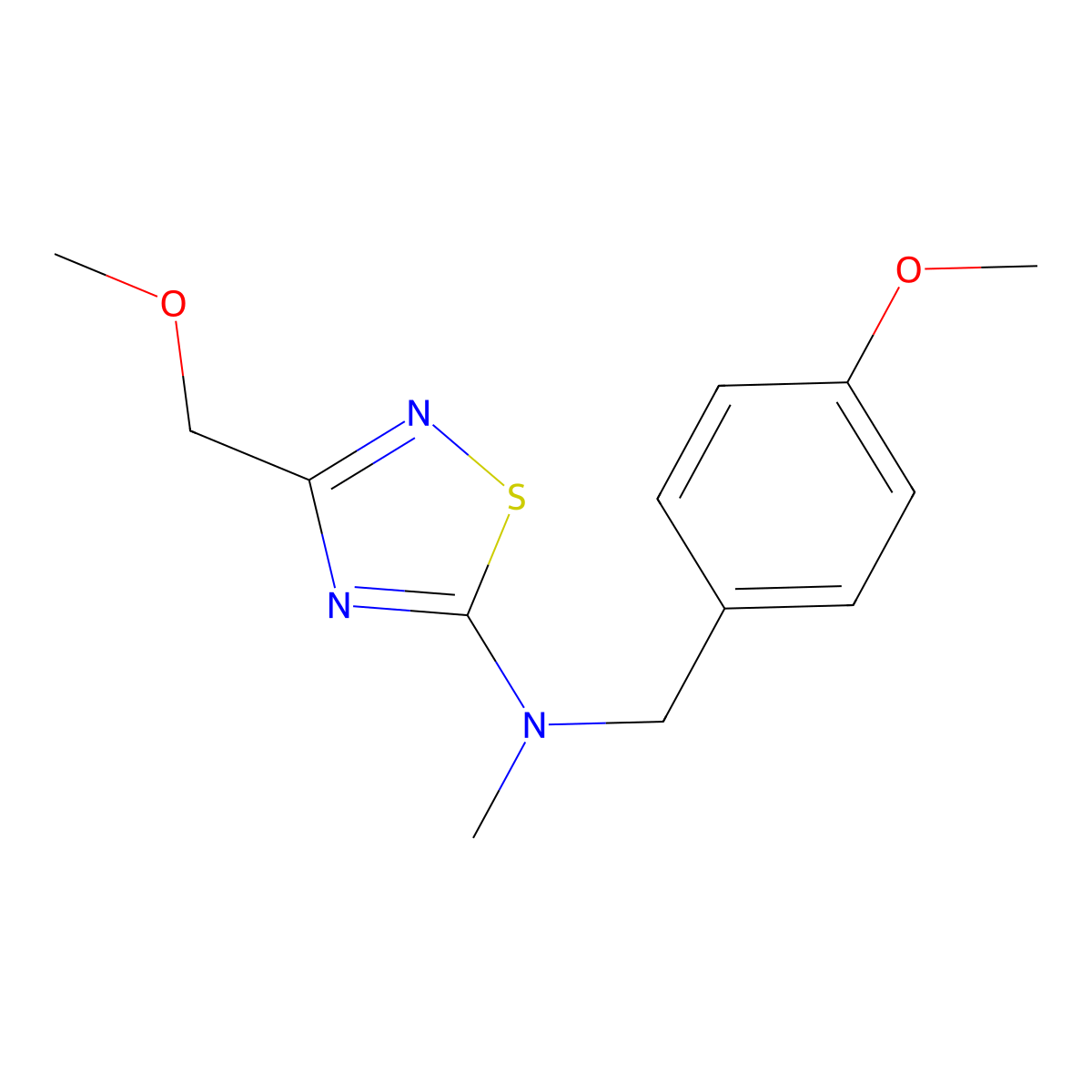 3-(methoxymethyl)-N-[(4-methoxyphenyl)methyl]-N-methyl-1,2,4-thiadiazol-5-amine molecular structure, CAS 2877631-15-5