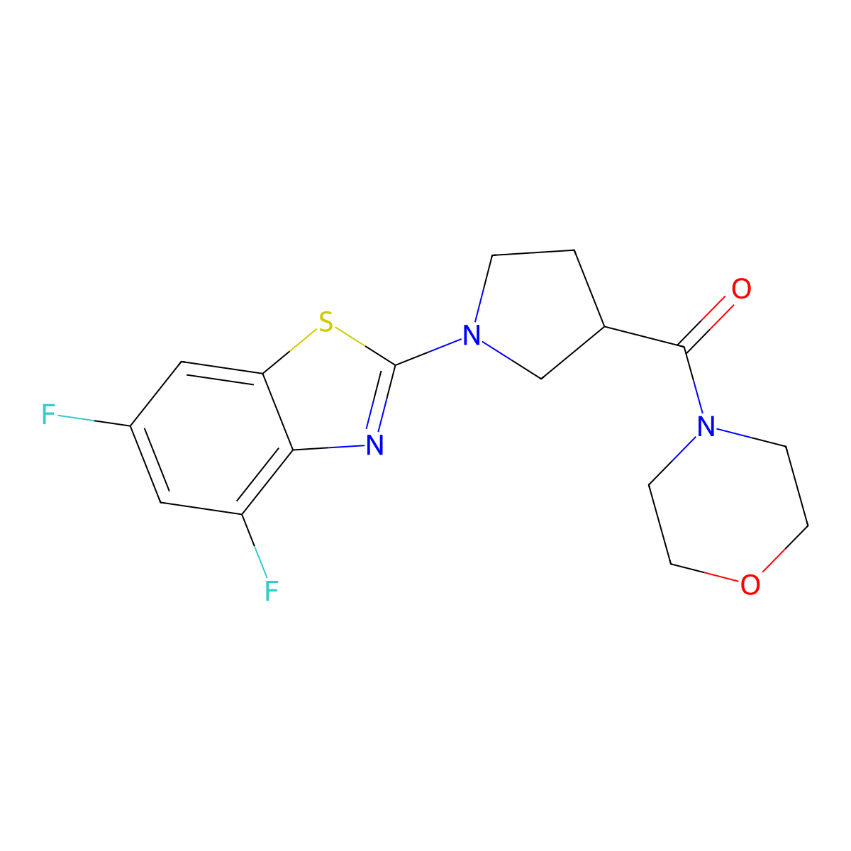 4,6-Difluoro-2-[3-(morpholine-4-carbonyl)pyrrolidin-1-yl]-1,3-benzothiazole molecular structure, CAS 2877631-20-2