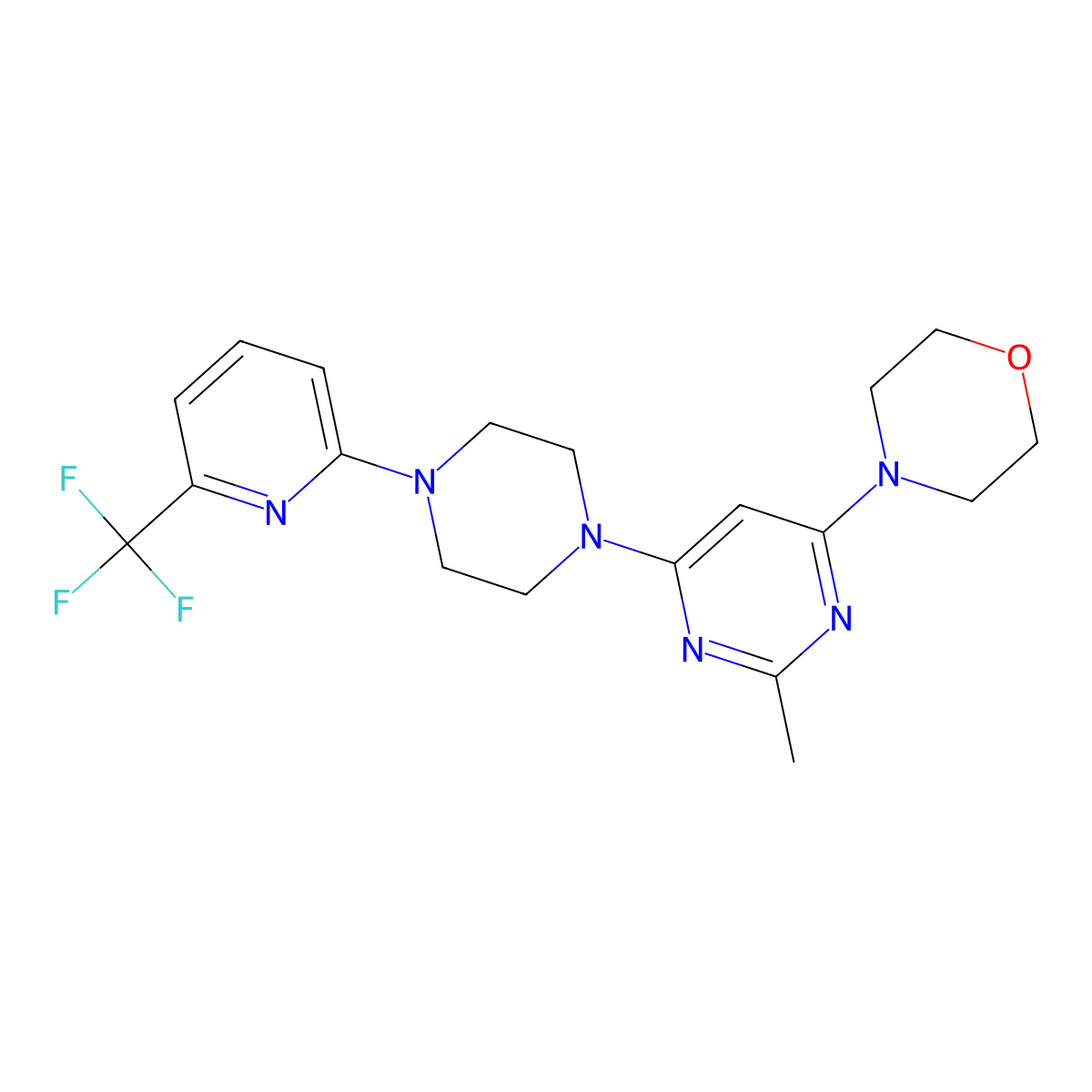 4-(2-Methyl-6-{4-[6-(trifluoromethyl)pyridin-2-yl]piperazin-1-yl}pyrimidin-4-yl)morpholine molecular structure, CAS 2877631-21-3