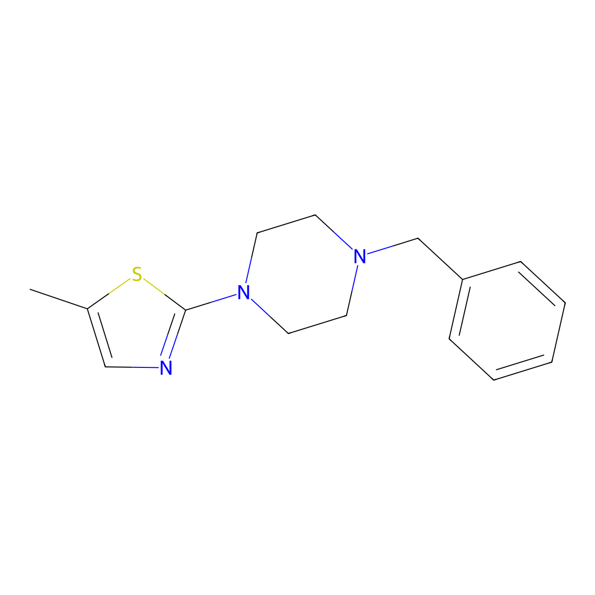 1-Benzyl-4-(5-methyl-1,3-thiazol-2-yl)piperazine molecular structure, CAS 2877631-23-5