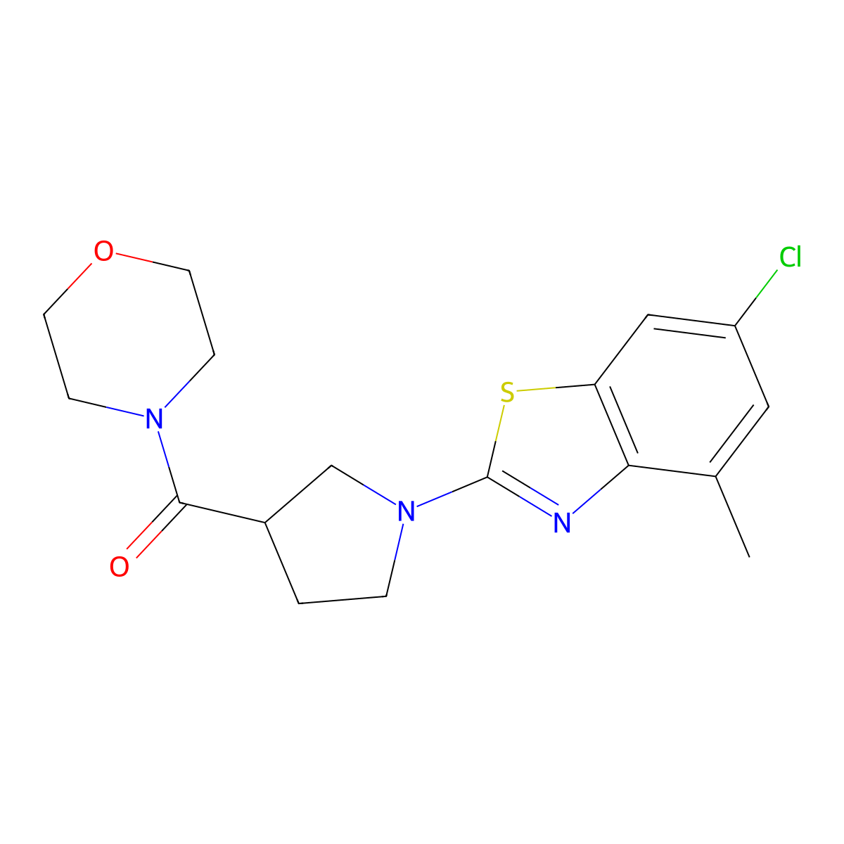 6-Chloro-4-methyl-2-[3-(morpholine-4-carbonyl)pyrrolidin-1-yl]-1,3-benzothiazole molecular structure, CAS 2877631-27-9