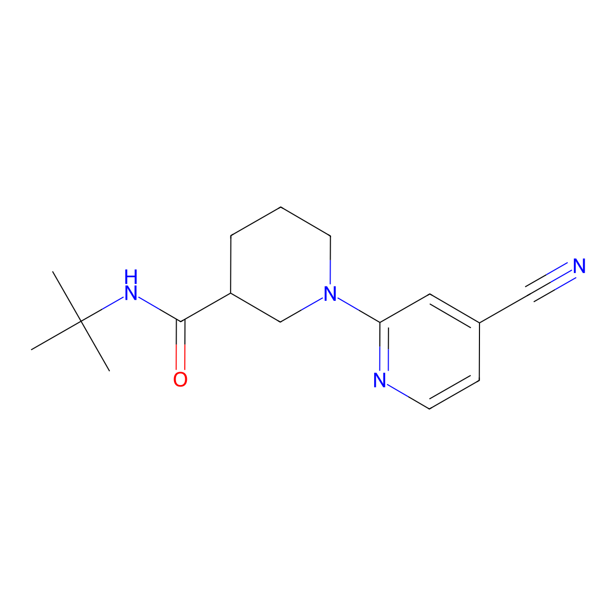 N-tert-butyl-1-(4-cyanopyridin-2-yl)piperidine-3-carboxamide molecular structure, CAS 2877631-28-0