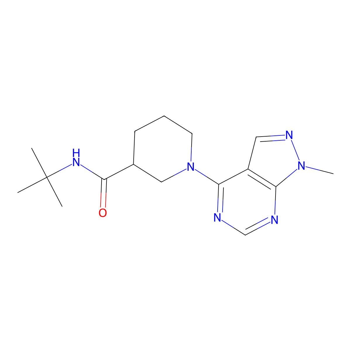 N-tert-butyl-1-{1-methyl-1H-pyrazolo[3,4-d]pyrimidin-4-yl}piperidine-3-carboxamide molecular structure, CAS 2877631-29-1