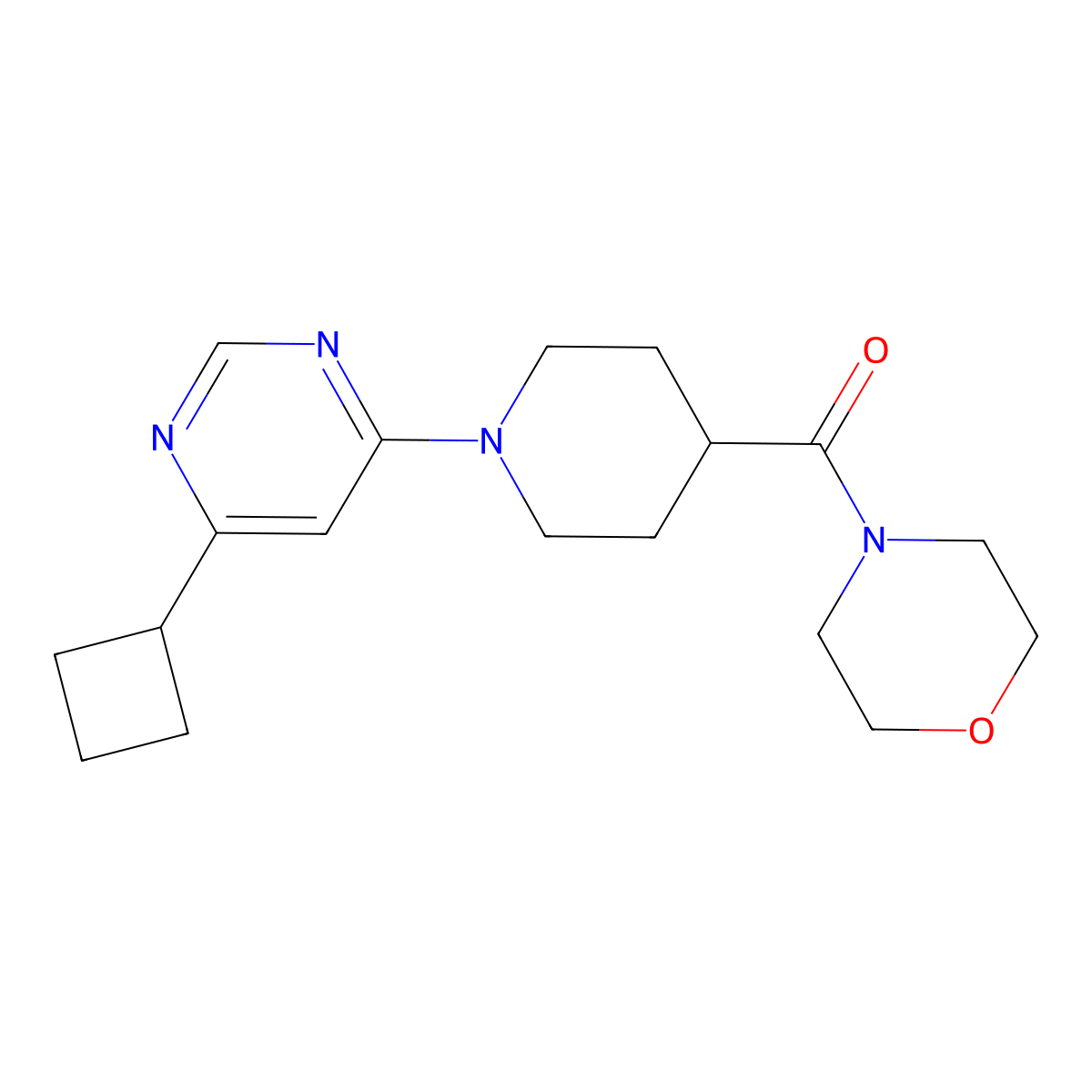 4-[1-(6-Cyclobutylpyrimidin-4-yl)piperidine-4-carbonyl]morpholine molecular structure, CAS 2877631-31-5