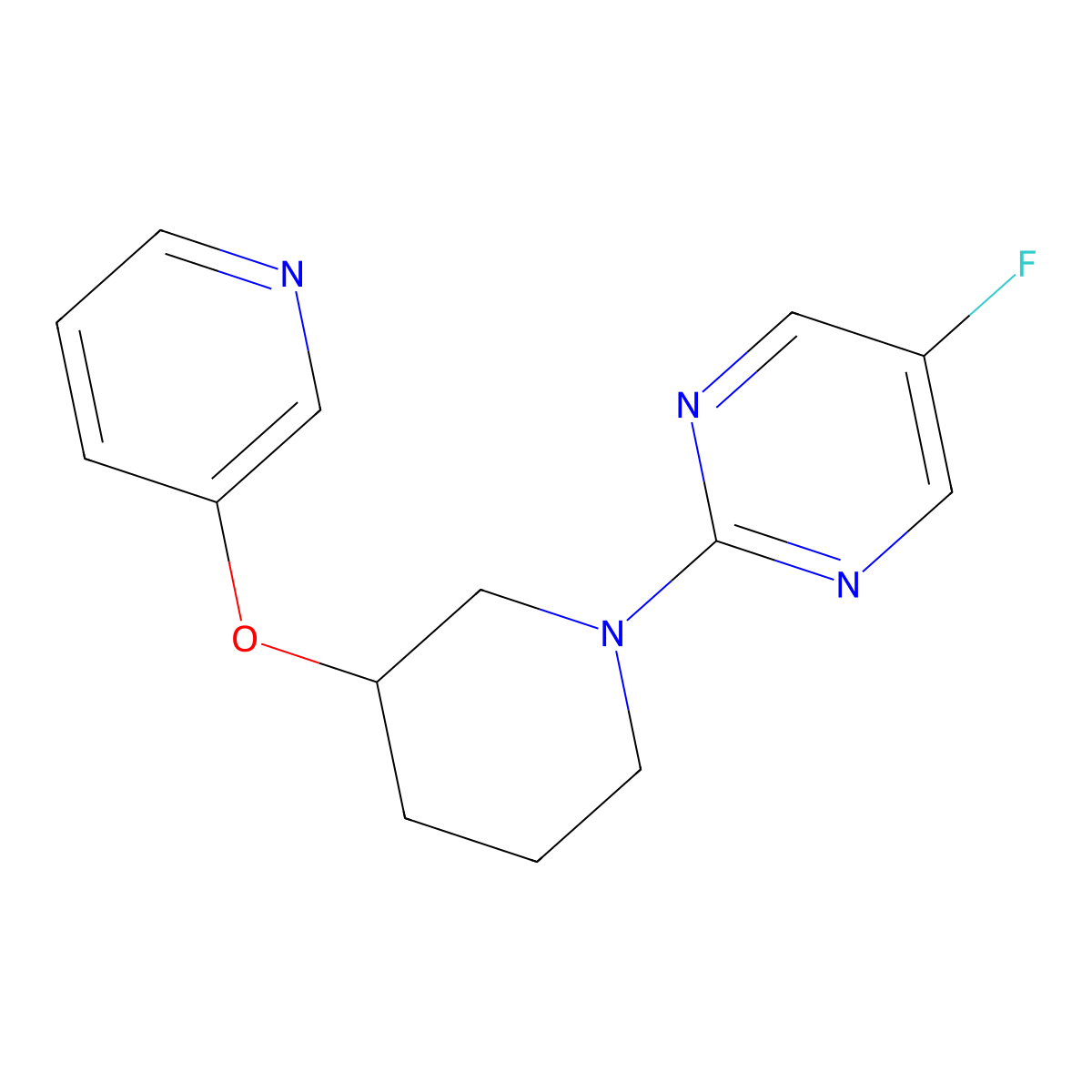 5-Fluoro-2-[3-(pyridin-3-yloxy)piperidin-1-yl]pyrimidine molecular structure, CAS 2877631-37-1