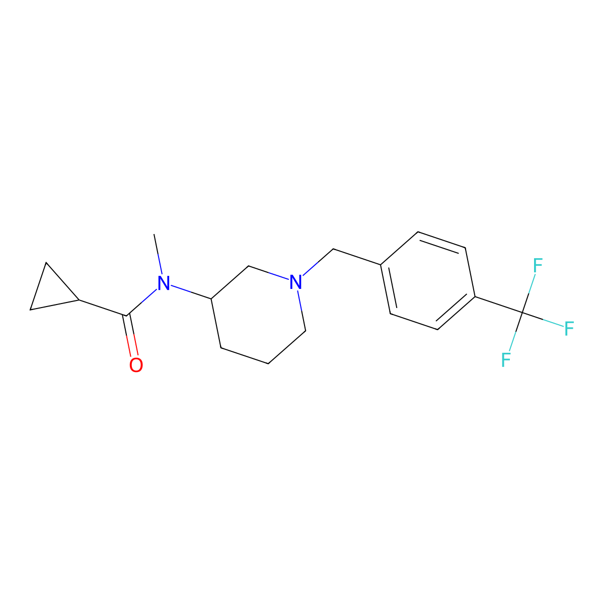 N-methyl-N-(1-{[4-(trifluoromethyl)phenyl]methyl}piperidin-3-yl)cyclopropanecarboxamide molecular structure, CAS 2877631-38-2