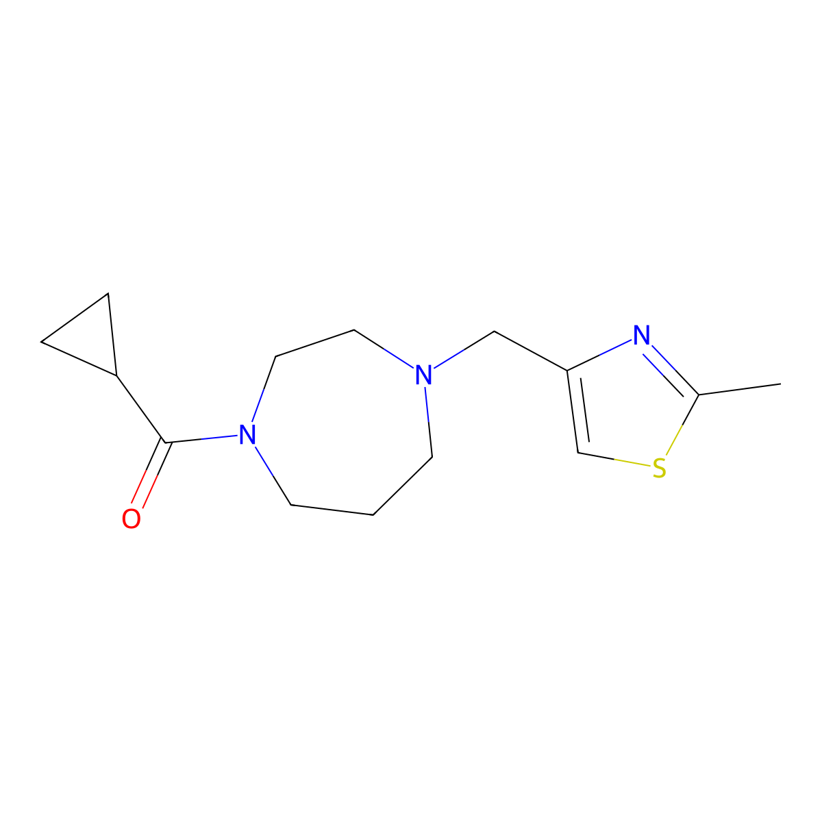 1-Cyclopropanecarbonyl-4-[(2-methyl-1,3-thiazol-4-yl)methyl]-1,4-diazepane molecular structure, CAS 2877631-39-3