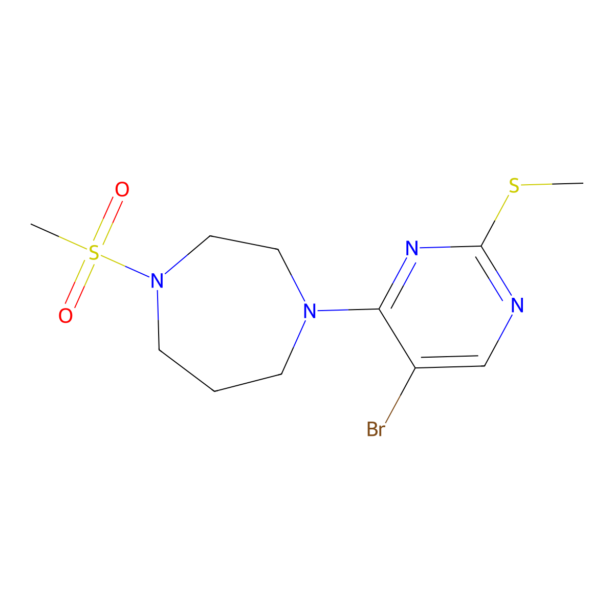 1-[5-Bromo-2-(methylsulfanyl)pyrimidin-4-yl]-4-methanesulfonyl-1,4-diazepane molecular structure, CAS 2877631-41-7