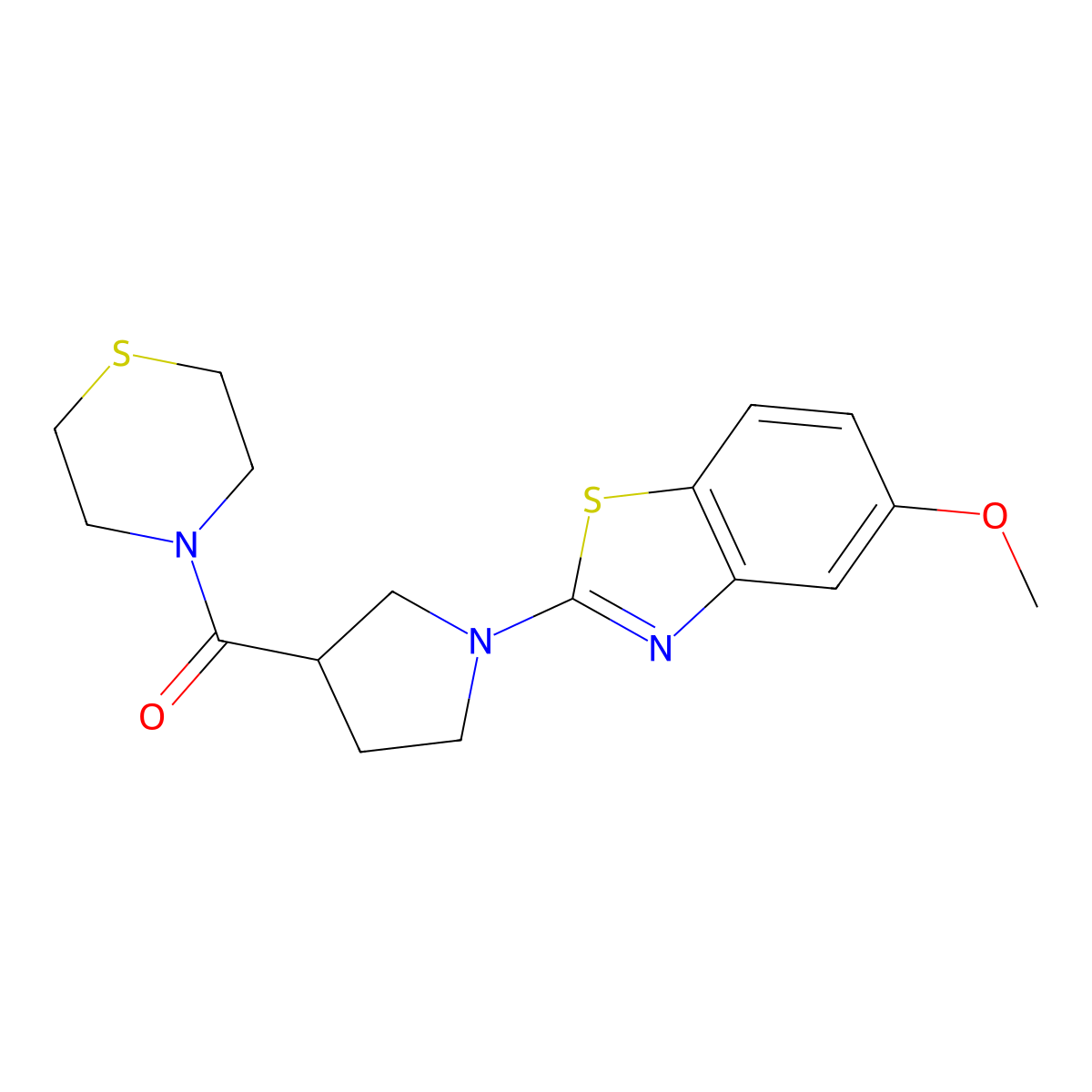 5-Methoxy-2-[3-(thiomorpholine-4-carbonyl)pyrrolidin-1-yl]-1,3-benzothiazole molecular structure, CAS 2877631-45-1