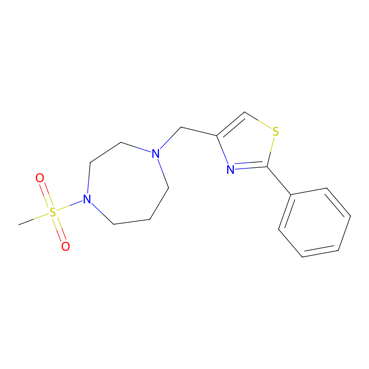 1-Methanesulfonyl-4-[(2-phenyl-1,3-thiazol-4-yl)methyl]-1,4-diazepane molecular structure, CAS 2877631-47-3