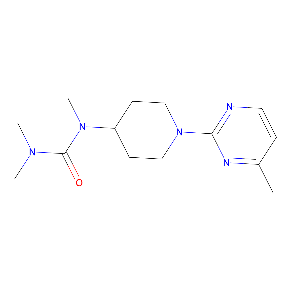 1,3,3-Trimethyl-1-[1-(4-methylpyrimidin-2-yl)piperidin-4-yl]urea molecular structure, CAS 2877631-48-4