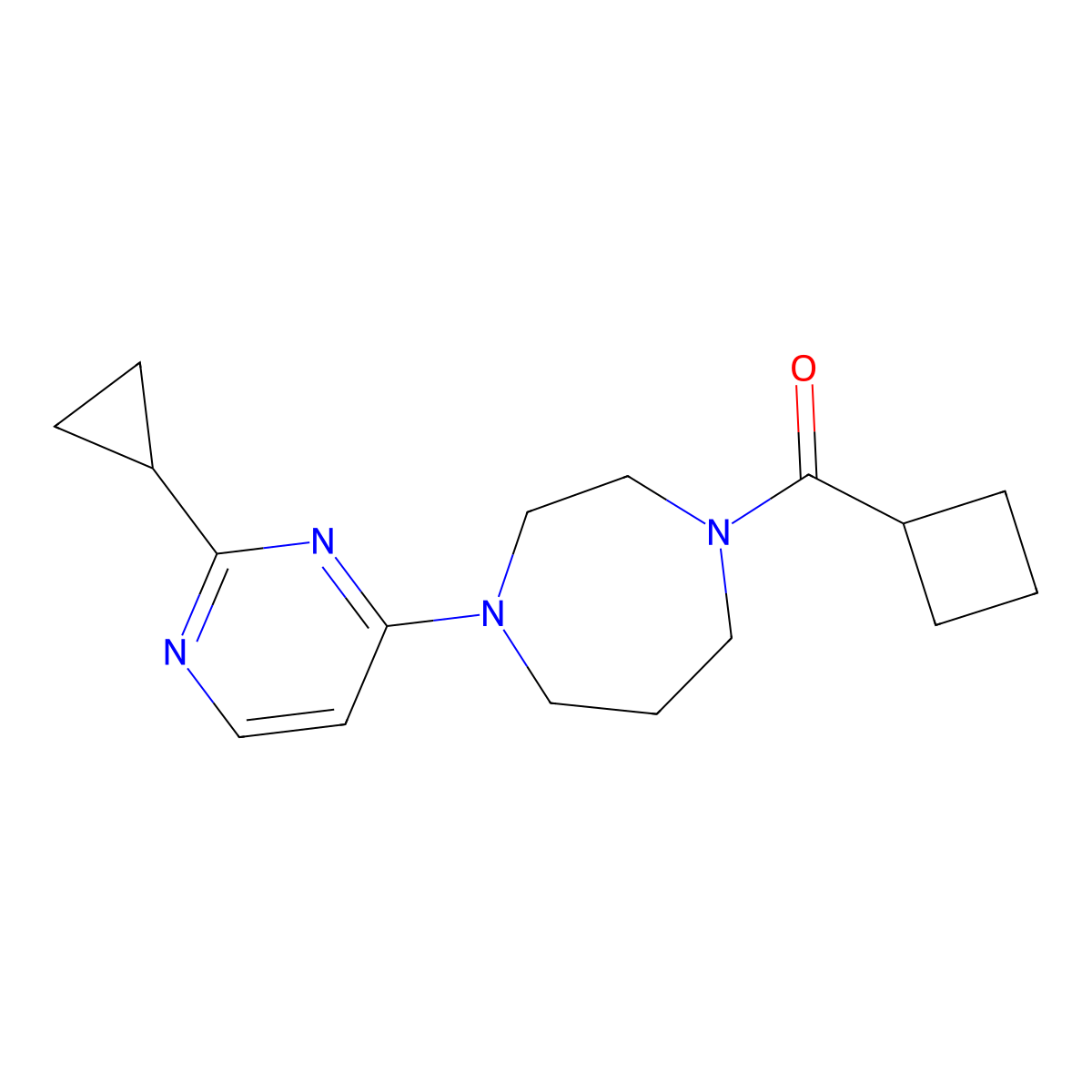 1-Cyclobutanecarbonyl-4-(2-cyclopropylpyrimidin-4-yl)-1,4-diazepane molecular structure, CAS 2877631-49-5