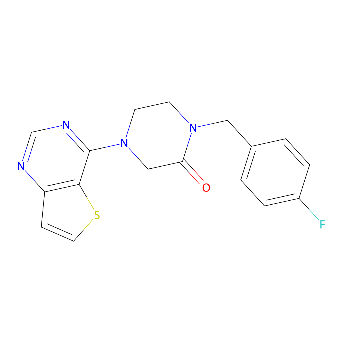 1-[(4-Fluorophenyl)methyl]-4-{thieno[3,2-d]pyrimidin-4-yl}piperazin-2-one molecular structure, CAS 2877631-53-1