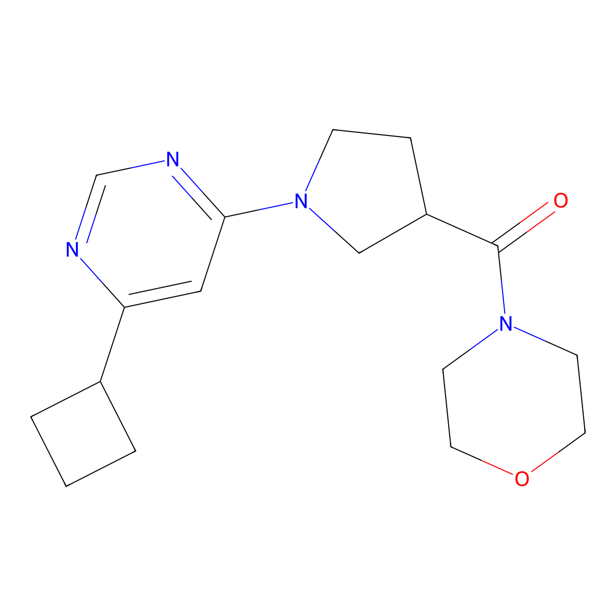 4-[1-(6-Cyclobutylpyrimidin-4-yl)pyrrolidine-3-carbonyl]morpholine molecular structure, CAS 2877631-55-3