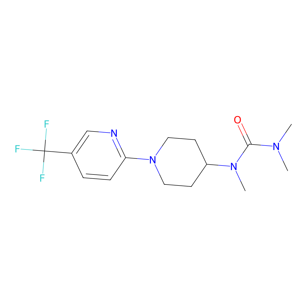 1,3,3-Trimethyl-1-{1-[5-(trifluoromethyl)pyridin-2-yl]piperidin-4-yl}urea molecular structure, CAS 2877631-59-7