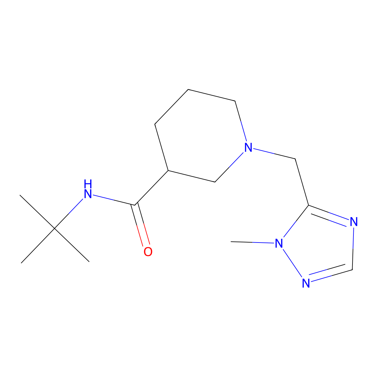 N-tert-butyl-1-[(1-methyl-1H-1,2,4-triazol-5-yl)methyl]piperidine-3-carboxamide molecular structure, CAS 2877631-60-0
