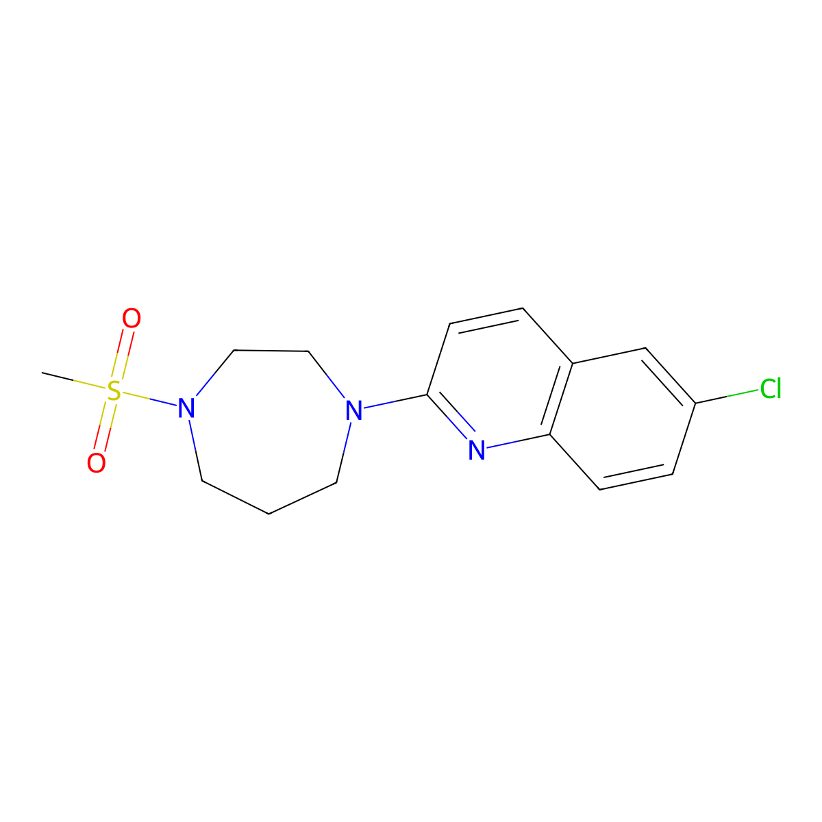 6-Chloro-2-(4-methanesulfonyl-1,4-diazepan-1-yl)quinoline molecular structure, CAS 2877631-62-2