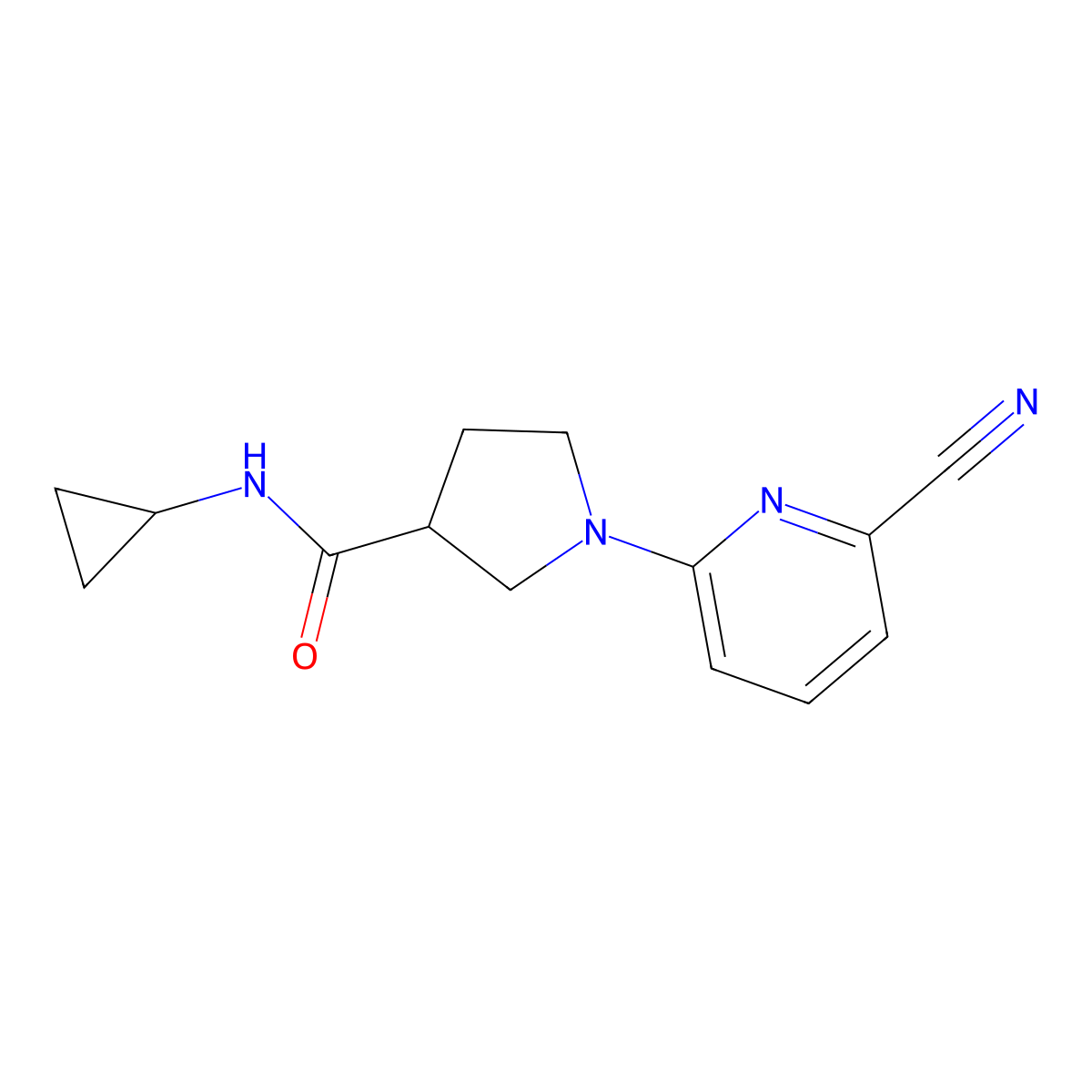 1-(6-cyanopyridin-2-yl)-N-cyclopropylpyrrolidine-3-carboxamide molecular structure, CAS 2877631-66-6