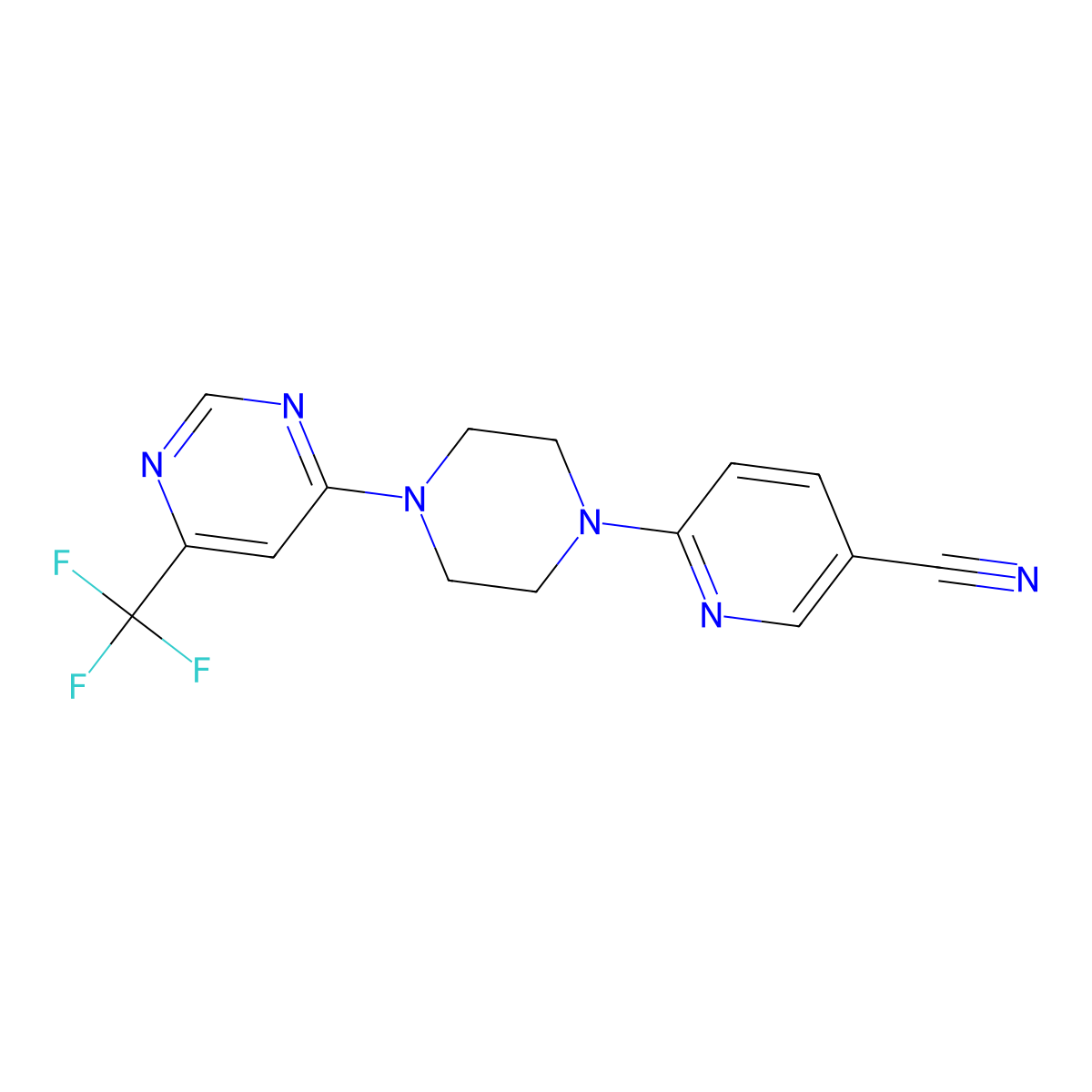 6-{4-[6-(Trifluoromethyl)pyrimidin-4-yl]piperazin-1-yl}pyridine-3-carbonitrile molecular structure, CAS 2877631-68-8