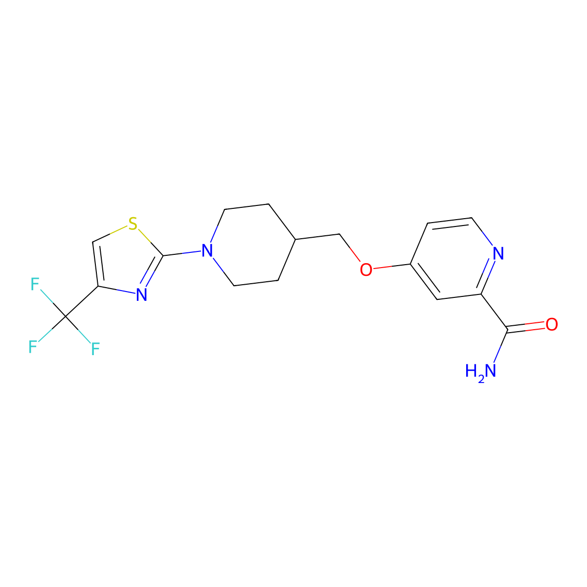 4-({1-[4-(Trifluoromethyl)-1,3-thiazol-2-yl]piperidin-4-yl}methoxy)pyridine-2-carboxamide molecular structure, CAS 2877631-74-6