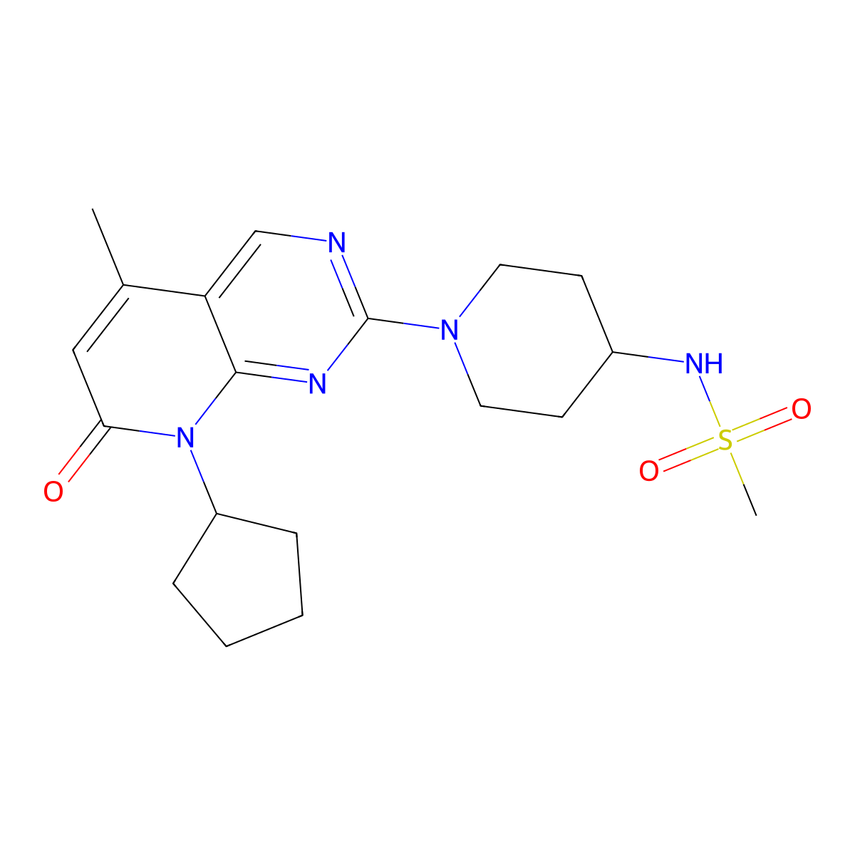 N-(1-{8-cyclopentyl-5-methyl-7-oxo-7H,8H-pyrido[2,3-d]pyrimidin-2-yl}piperidin-4-yl)methanesulfonamide molecular structure, CAS 2877631-75-7