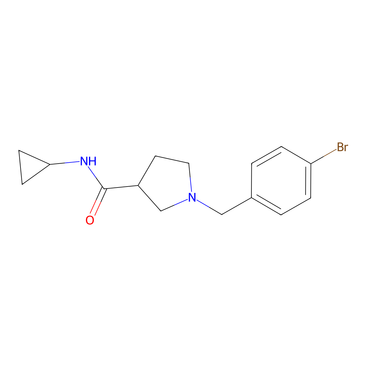 1-[(4-bromophenyl)methyl]-N-cyclopropylpyrrolidine-3-carboxamide molecular structure, CAS 2877631-77-9
