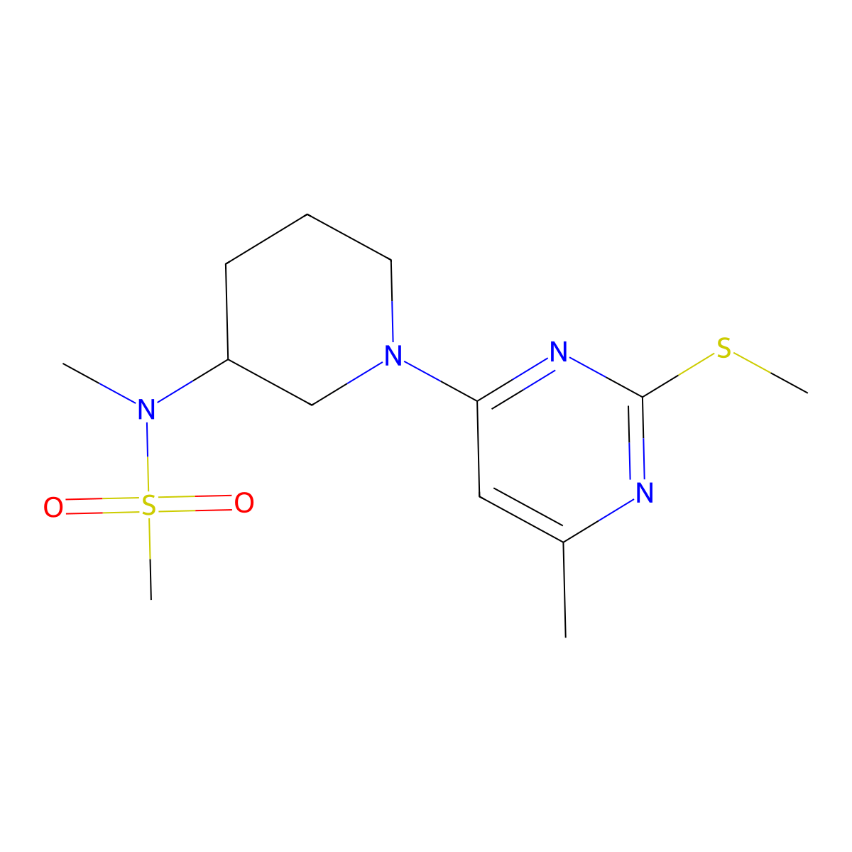 N-methyl-N-{1-[6-methyl-2-(methylsulfanyl)pyrimidin-4-yl]piperidin-3-yl}methanesulfonamide molecular structure, CAS 2877631-80-4