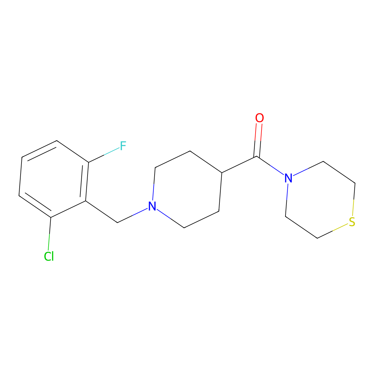 4-{1-[(2-Chloro-6-fluorophenyl)methyl]piperidine-4-carbonyl}thiomorpholine molecular structure, CAS 2877631-81-5