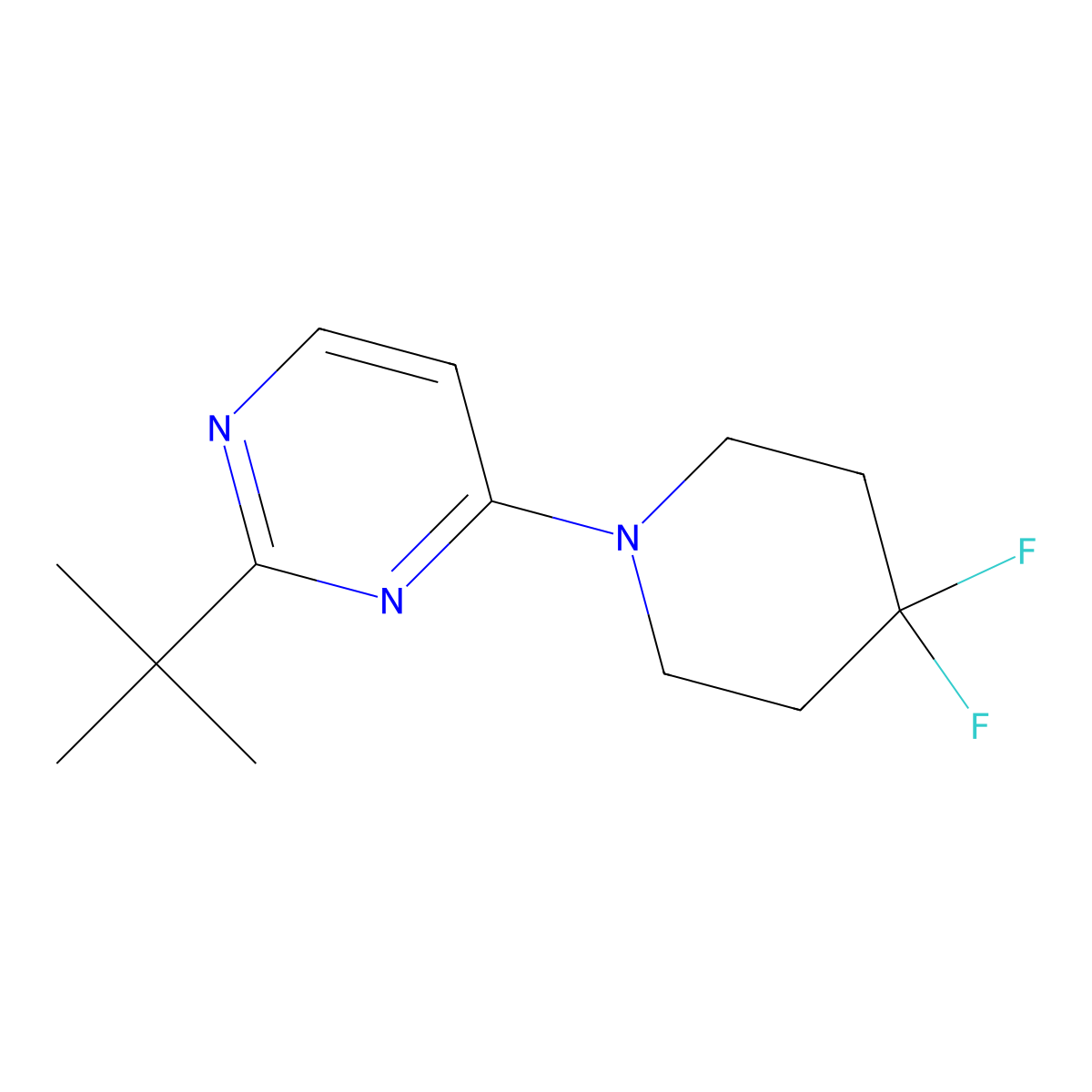 2-Tert-butyl-4-(4,4-difluoropiperidin-1-yl)pyrimidine molecular structure, CAS 2877631-82-6