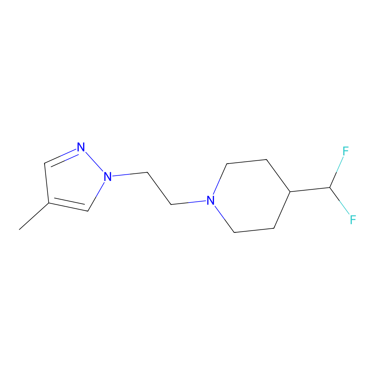4-(difluoromethyl)-1-[2-(4-methyl-1H-pyrazol-1-yl)ethyl]piperidine molecular structure, CAS 2877631-83-7