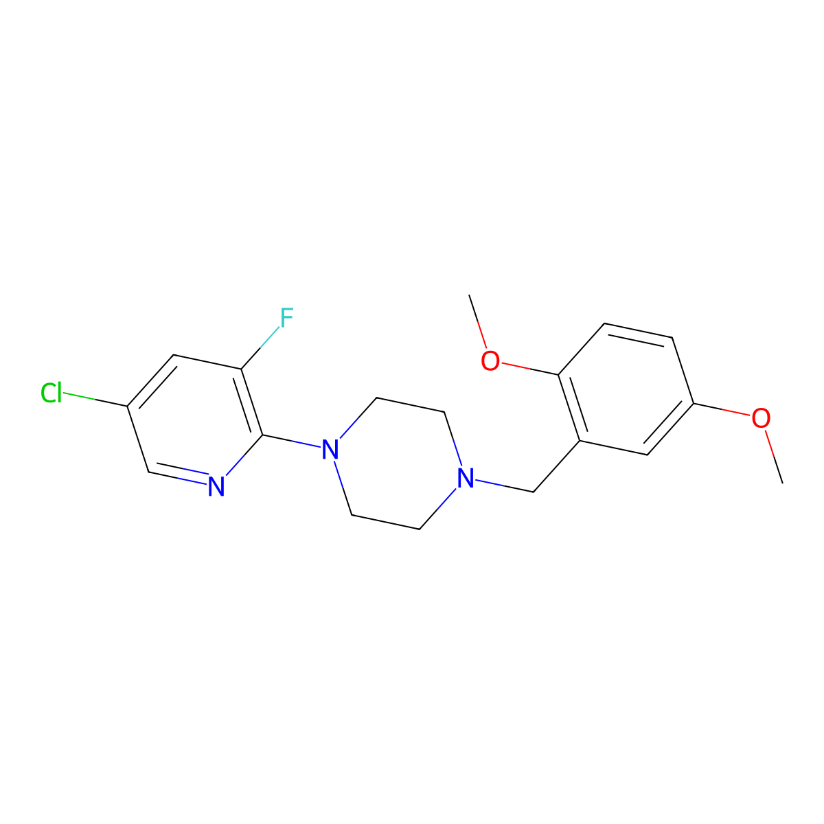 1-(5-Chloro-3-fluoropyridin-2-yl)-4-[(2,5-dimethoxyphenyl)methyl]piperazine molecular structure, CAS 2877631-85-9