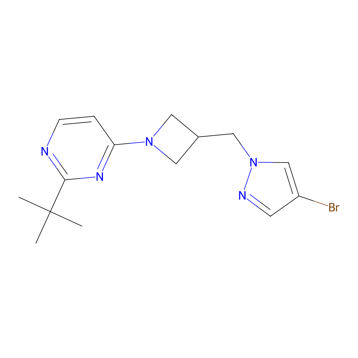 4-{3-[(4-bromo-1H-pyrazol-1-yl)methyl]azetidin-1-yl}-2-tert-butylpyrimidine molecular structure, CAS 2877631-88-2