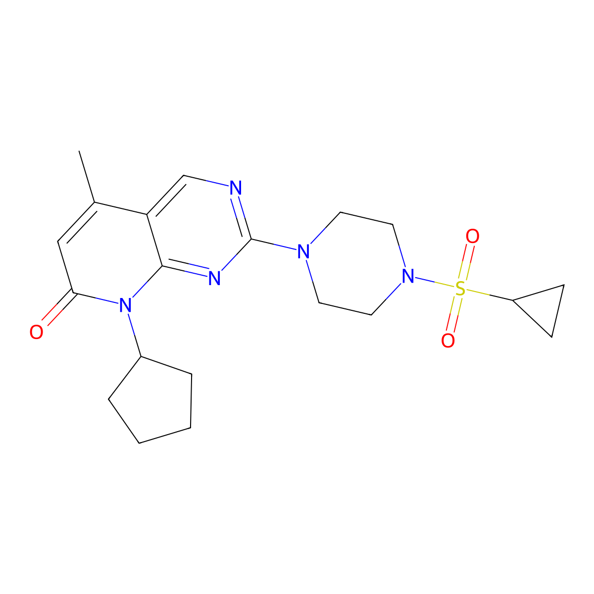 8-cyclopentyl-2-[4-(cyclopropanesulfonyl)piperazin-1-yl]-5-methyl-7H,8H-pyrido[2,3-d]pyrimidin-7-one molecular structure, CAS 2877631-90-6