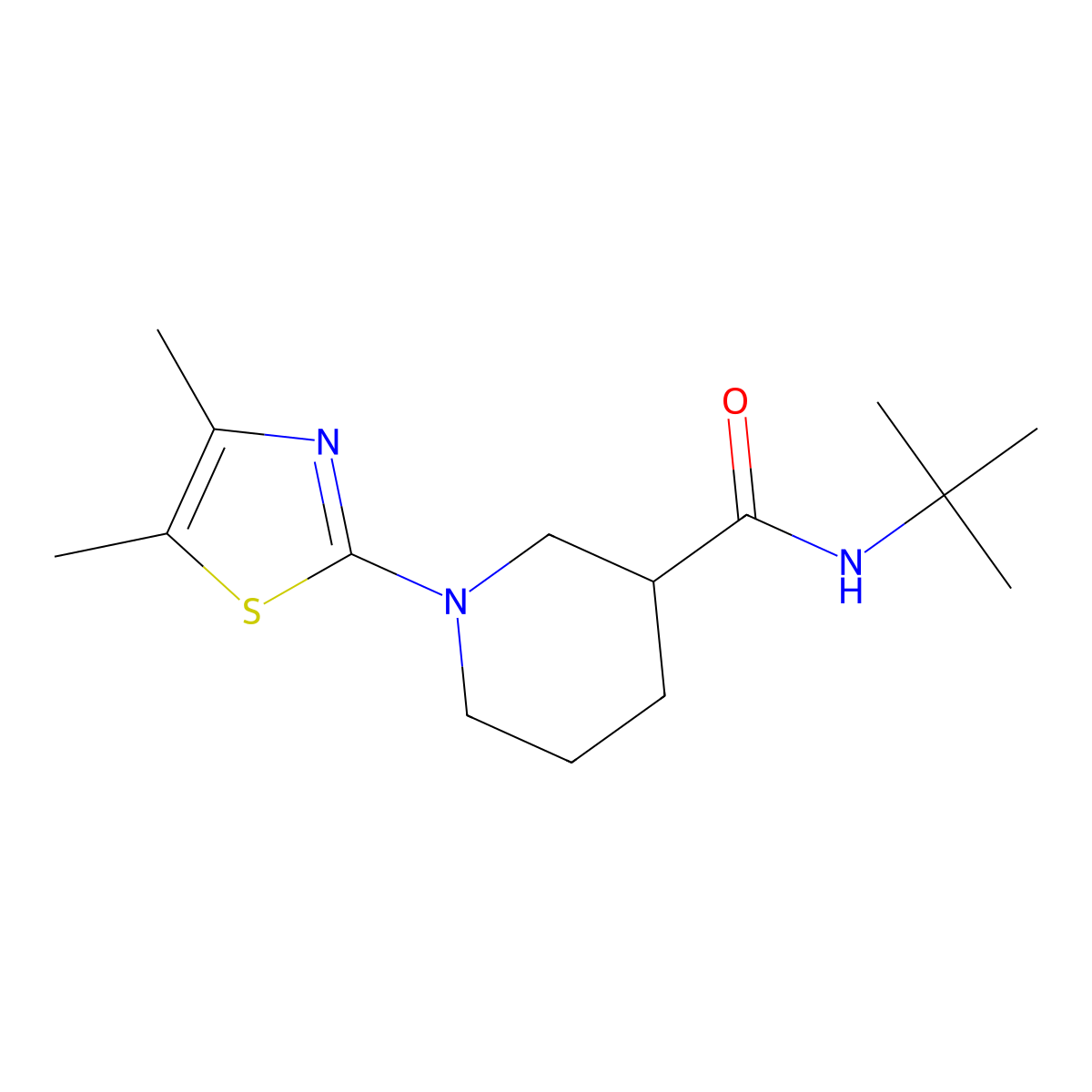 N-tert-butyl-1-(4,5-dimethyl-1,3-thiazol-2-yl)piperidine-3-carboxamide molecular structure, CAS 2877631-91-7