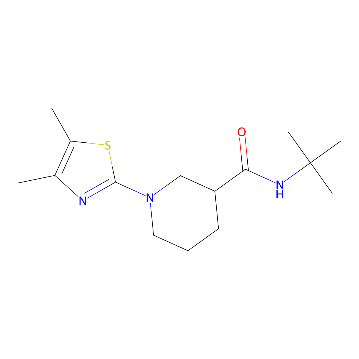 N-tert-butyl-1-(4,5-dimethyl-1,3-thiazol-2-yl)piperidine-3-carboxamide molecular structure, CAS 2877631-91-7