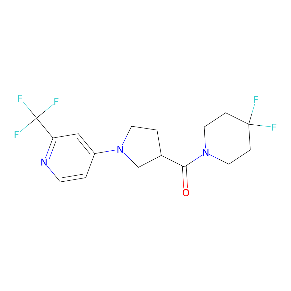 4-[3-(4,4-Difluoropiperidine-1-carbonyl)pyrrolidin-1-yl]-2-(trifluoromethyl)pyridine molecular structure, CAS 2877631-92-8