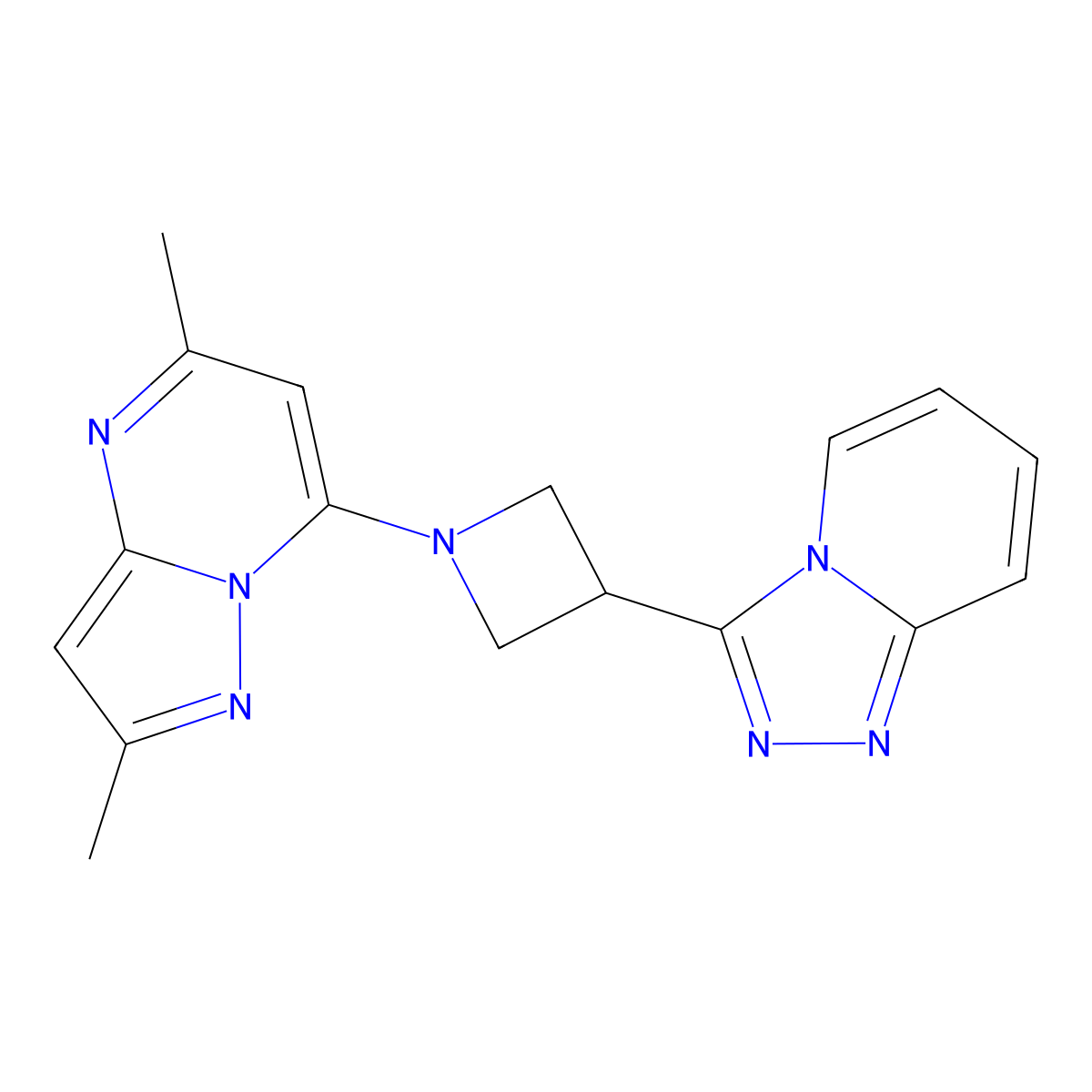 1-{2,5-Dimethylpyrazolo[1,5-a]pyrimidin-7-yl}-3-{[1,2,4]triazolo[4,3-a]pyridin-3-yl}azetidine molecular structure, CAS 2877631-95-1