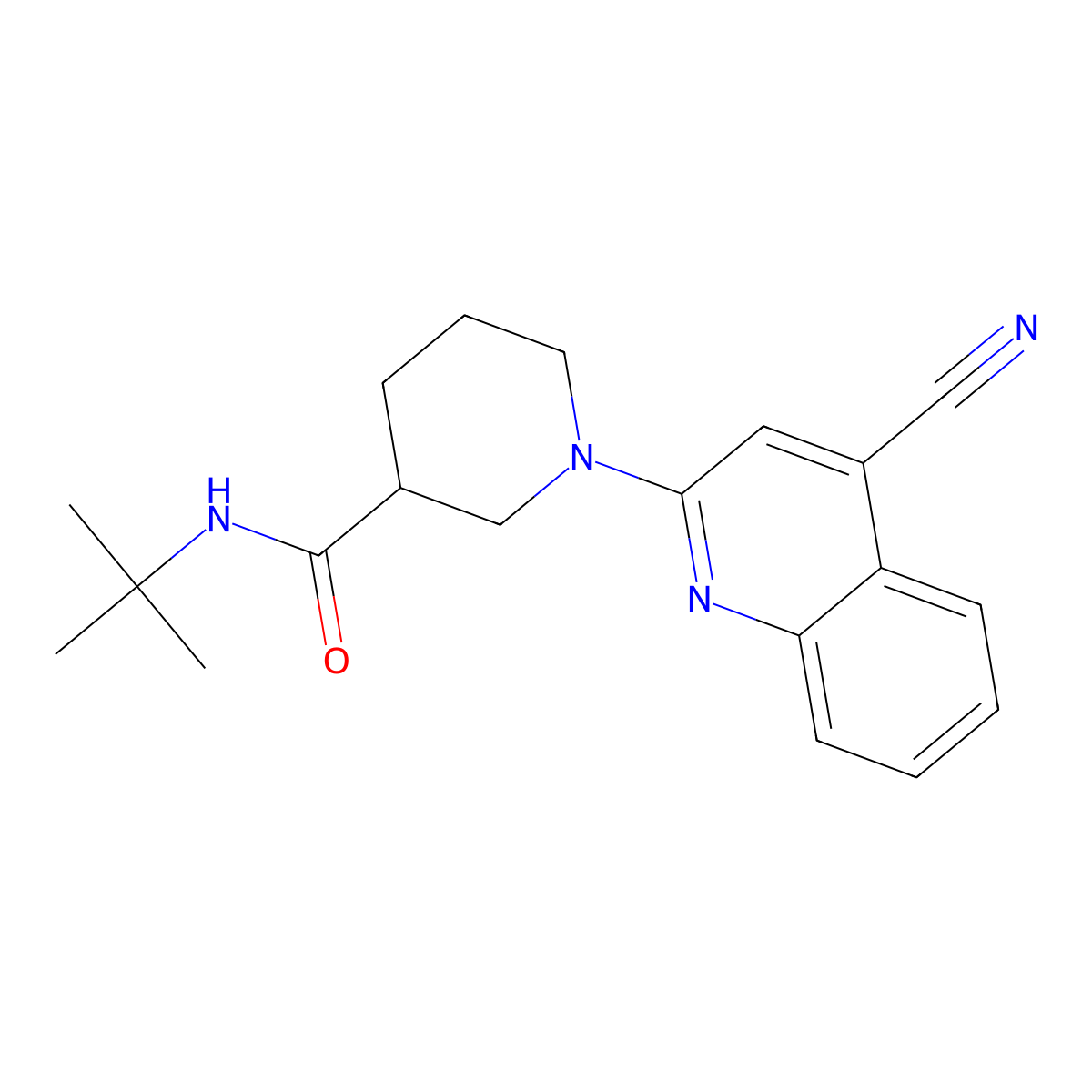 N-tert-butyl-1-(4-cyanoquinolin-2-yl)piperidine-3-carboxamide molecular structure, CAS 2877631-97-3