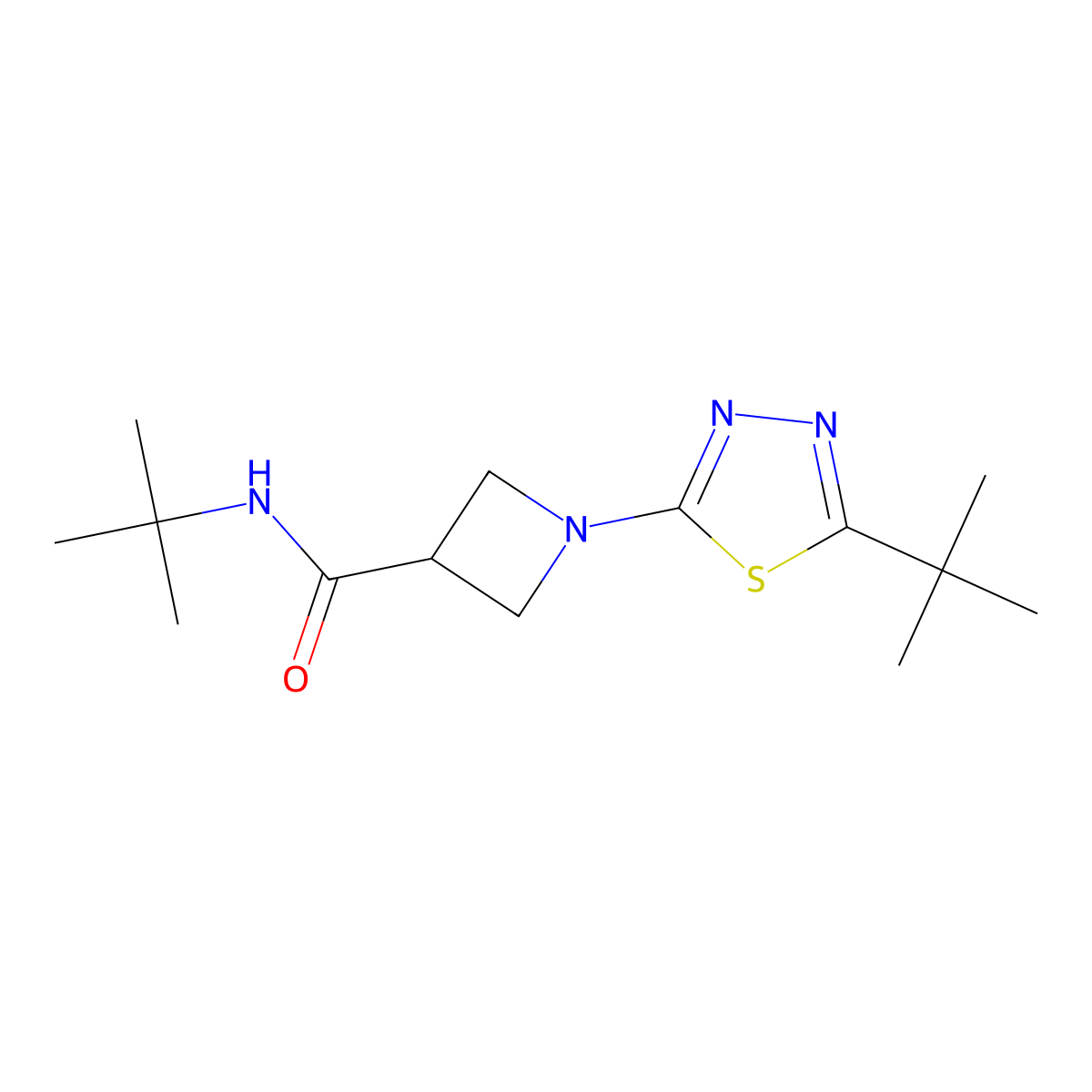 N-tert-butyl-1-(5-tert-butyl-1,3,4-thiadiazol-2-yl)azetidine-3-carboxamide molecular structure, CAS 2877631-98-4