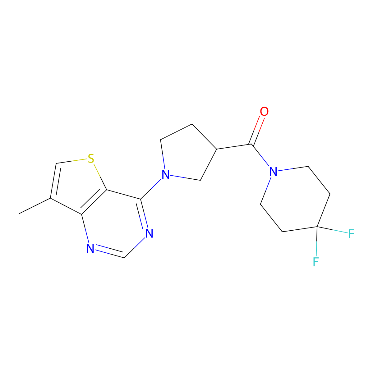 4,4-Difluoro-1-(1-{7-methylthieno[3,2-d]pyrimidin-4-yl}pyrrolidine-3-carbonyl)piperidine molecular structure, CAS 2877632-04-5