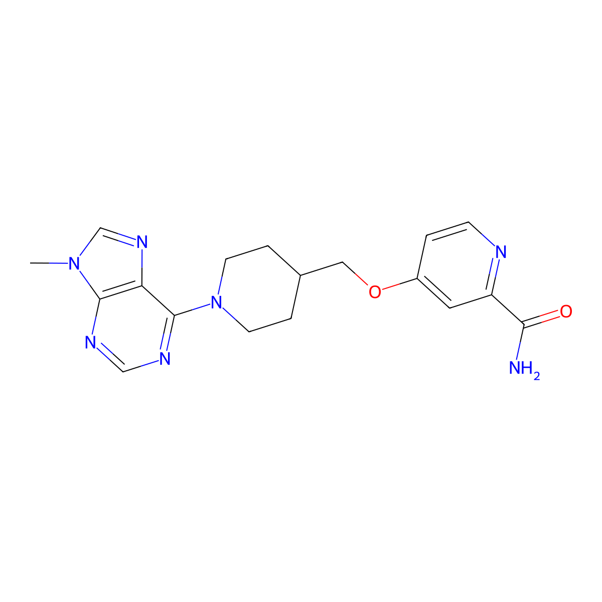 4-{[1-(9-methyl-9H-purin-6-yl)piperidin-4-yl]methoxy}pyridine-2-carboxamide molecular structure, CAS 2877632-06-7