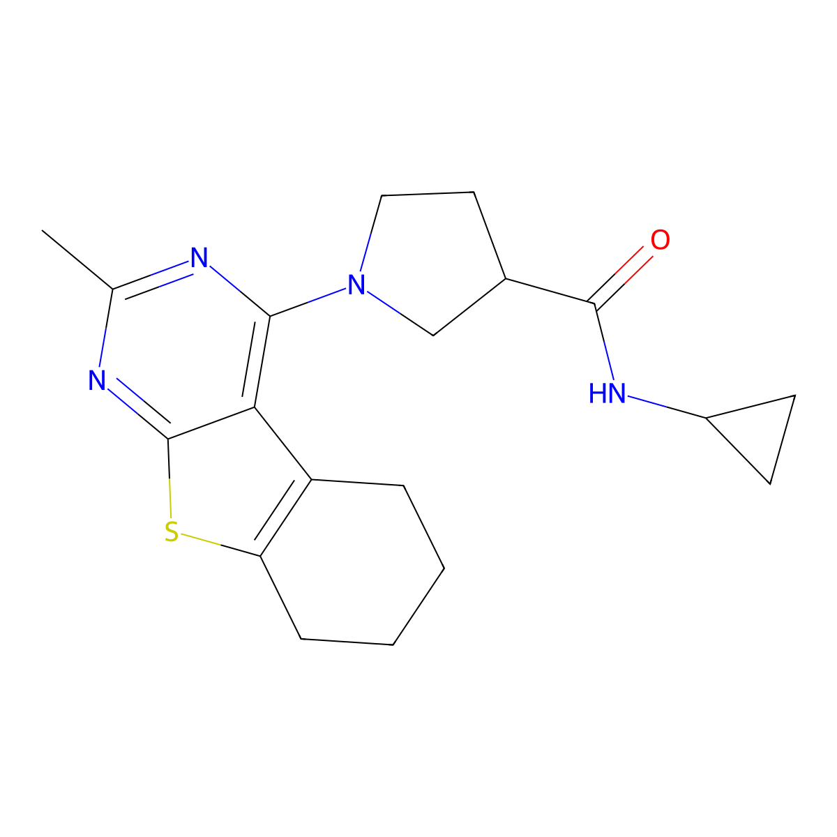 N-cyclopropyl-1-{5-methyl-8-thia-4,6-diazatricyclo[7.4.0.0^{2,7}]trideca-1(9),2,4,6-tetraen-3-yl}pyrrolidine-3-carboxamide molecular structure, CAS 2877632-09-0
