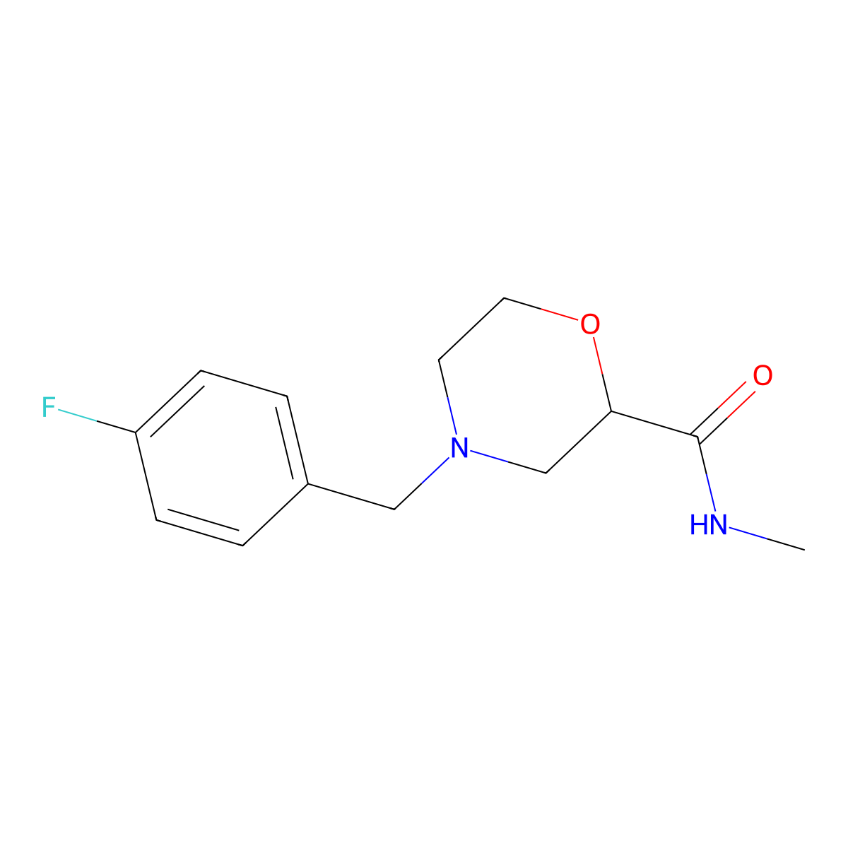 4-[(4-fluorophenyl)methyl]-N-methylmorpholine-2-carboxamide molecular structure, CAS 2877632-12-5