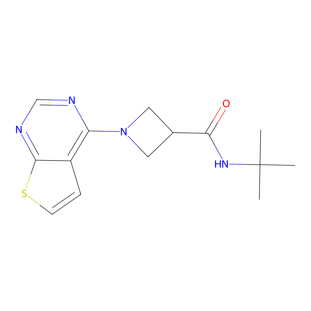 N-tert-butyl-1-{thieno[2,3-d]pyrimidin-4-yl}azetidine-3-carboxamide molecular structure, CAS 2877632-16-9