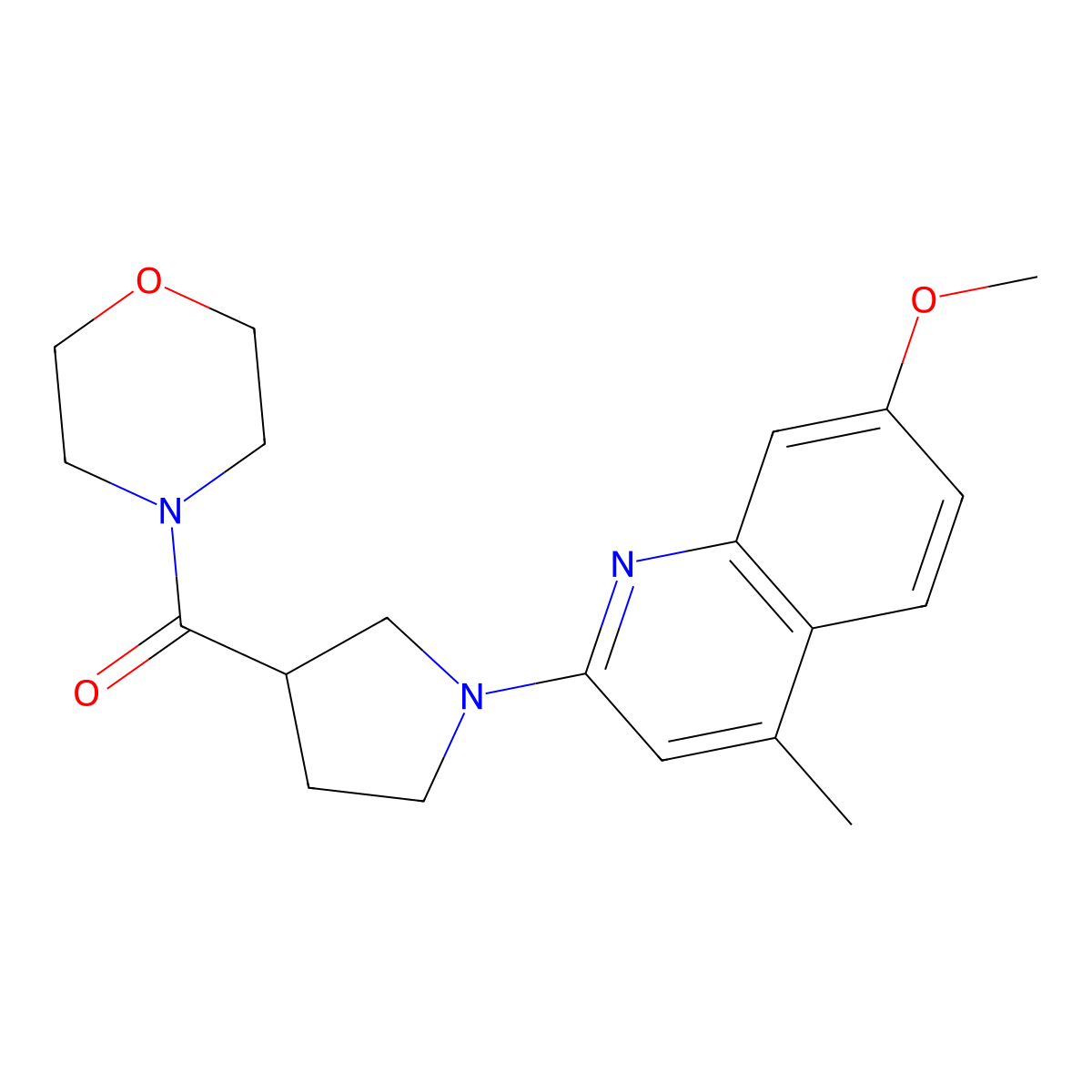 7-Methoxy-4-methyl-2-[3-(morpholine-4-carbonyl)pyrrolidin-1-yl]quinoline molecular structure, CAS 2877632-18-1