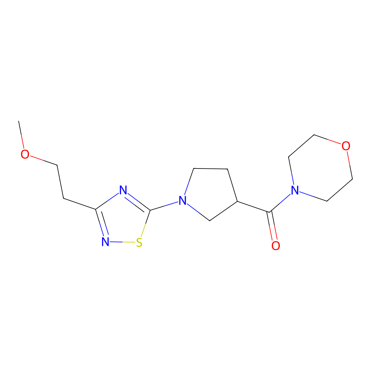 4-{1-[3-(2-Methoxyethyl)-1,2,4-thiadiazol-5-yl]pyrrolidine-3-carbonyl}morpholine molecular structure, CAS 2877632-20-5
